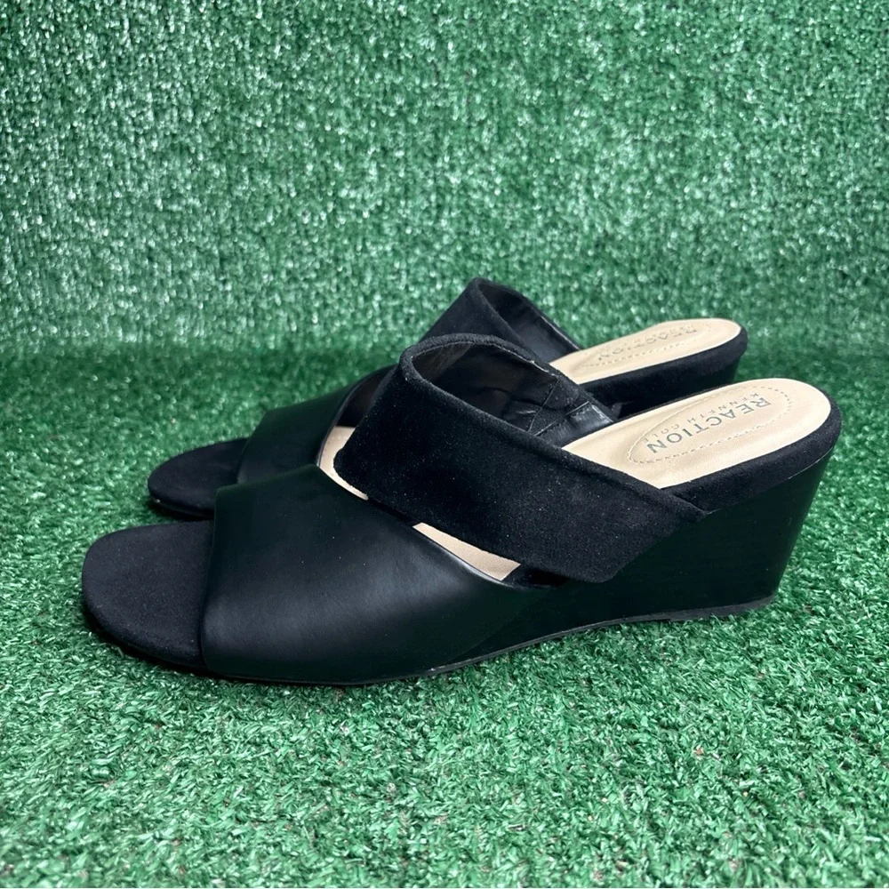 NEW - KENNETH COLE Womens Black Maisie Wedge Slip On Vegan Leather‎ Size 10 M